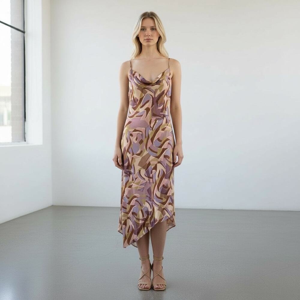 Vtg Y2K Mile Gabrielle Geometric Print Sequins Asymmetric Hem Dress Size 12 NWT